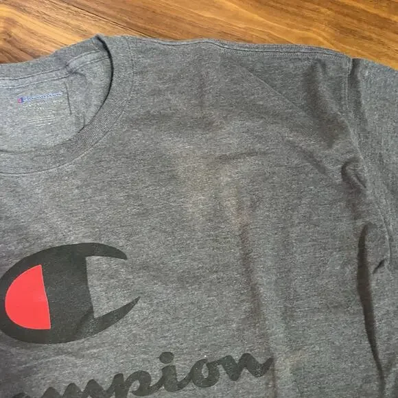Champion Men's Classic Jersey Long-Sleeve T-Shirt Gray w Blk/Red Script Logo 2XL - Picture 8 of 8